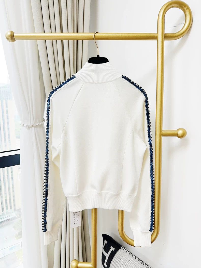 Chanel Chanel 23C White Knit Baseball Jacket - dmc Size US M / EU 48-50 / 2 - 3 Thumbnail