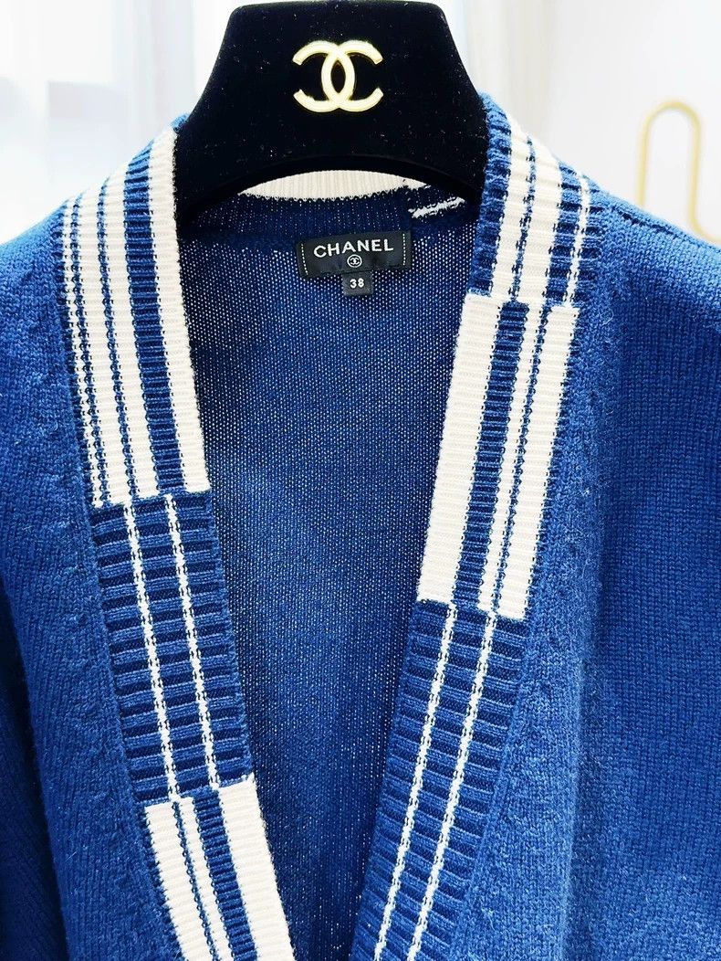 Chanel Chanel Blue White Trim Logo Cardigan - dmc Size US M / EU 48-50 / 2 - 5 Thumbnail