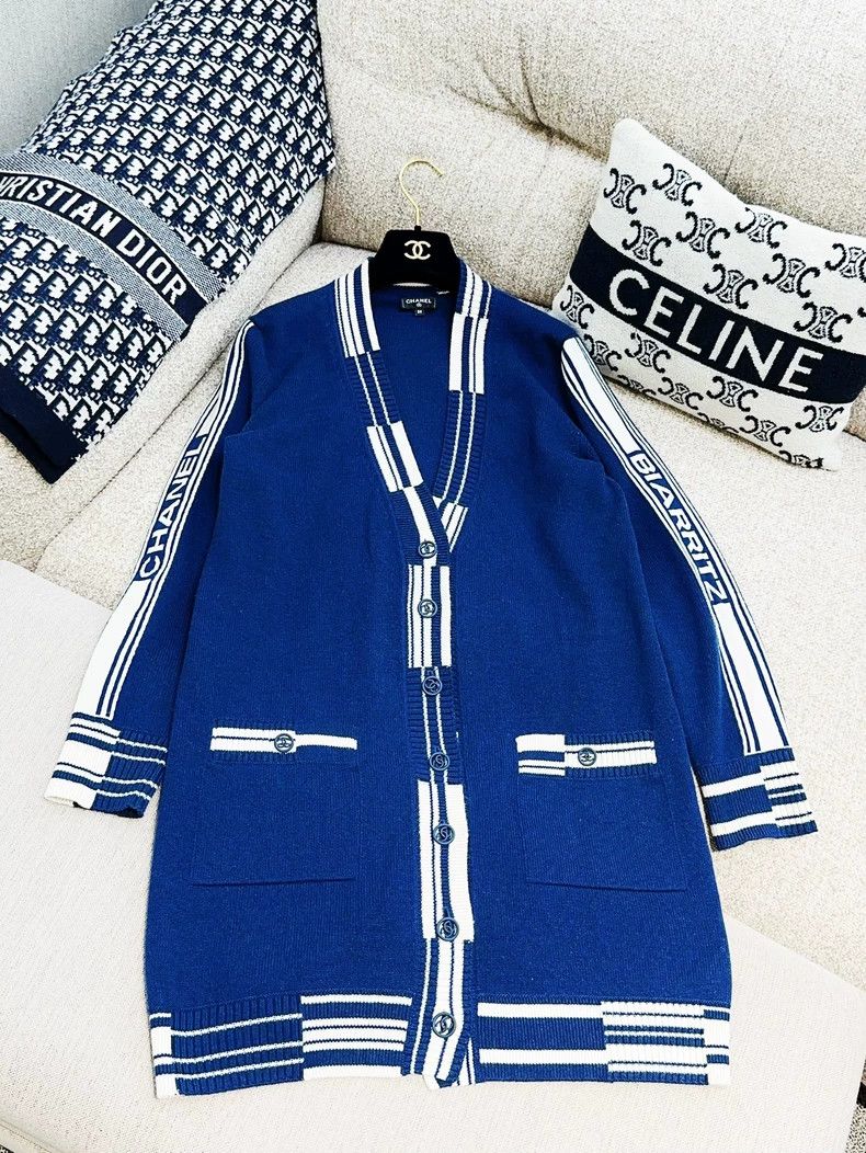 Chanel Chanel Blue White Trim Logo Cardigan - dmc Size US M / EU 48-50 / 2 - 2 Thumbnail
