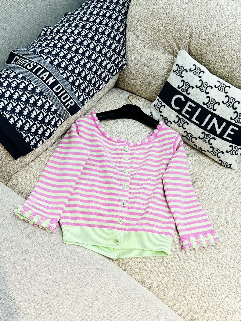 Chanel Chanel Pink Green Stripe Knit Cardigan - dmc Size US M / EU 48-50 / 2 - 3 Thumbnail