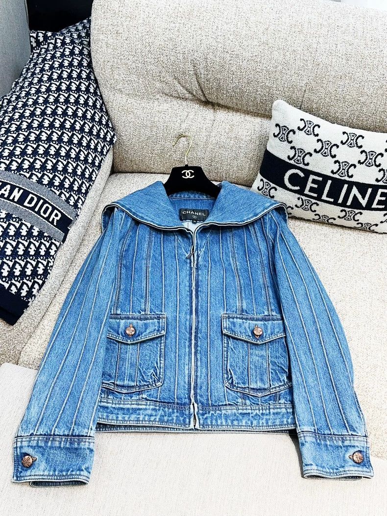 Chanel Chanel Blue Denim Jacket with Sailor Collar - dmc Size US XS / EU 42 / 0 - 2 Thumbnail