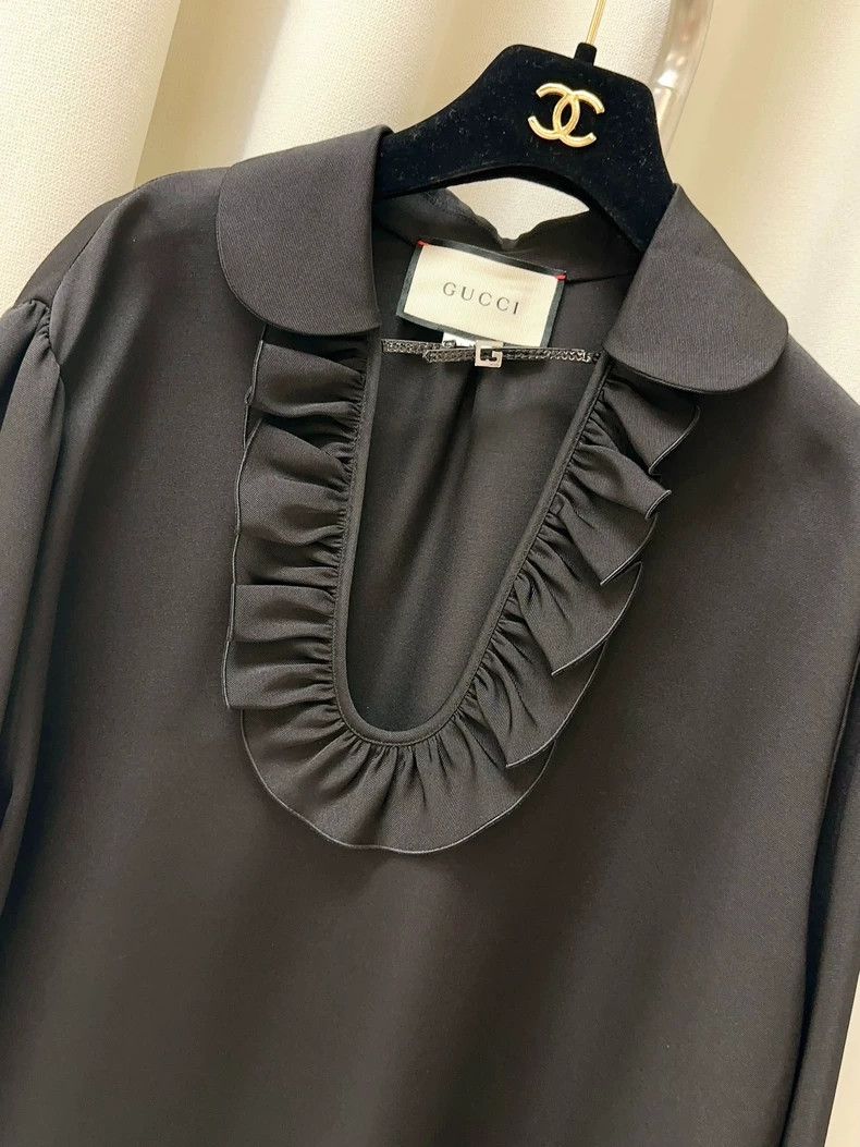 Gucci Gucci Black Ruffled Collar Long Sleeve Dress - dmc Size US M / EU 48-50 / 2 - 2 Thumbnail