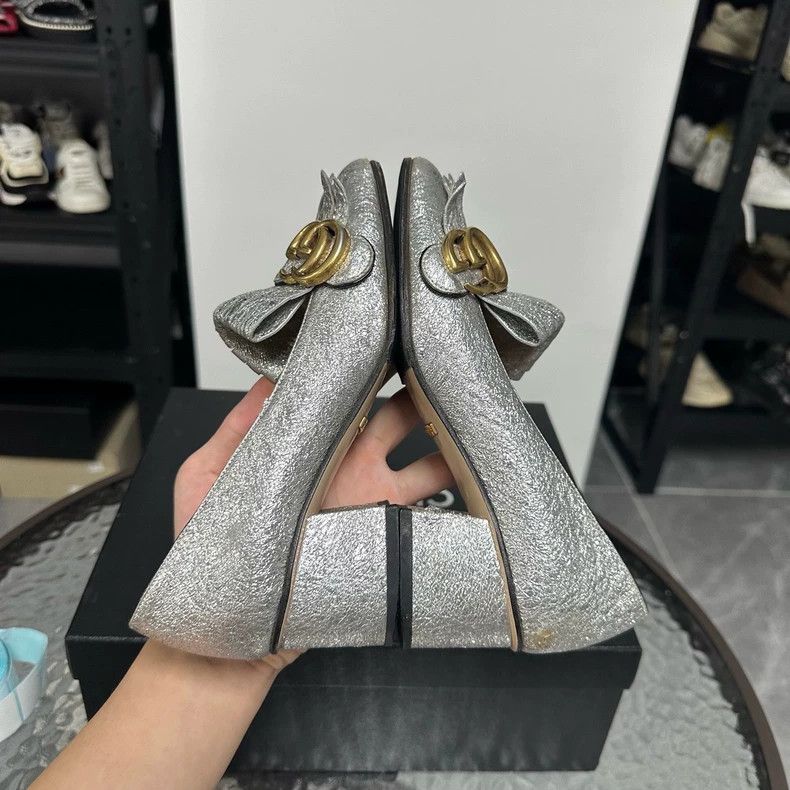 Gucci Gucci Silver Block Heel Pumps - dmc Size US 5 / EU 37 - 6 Thumbnail