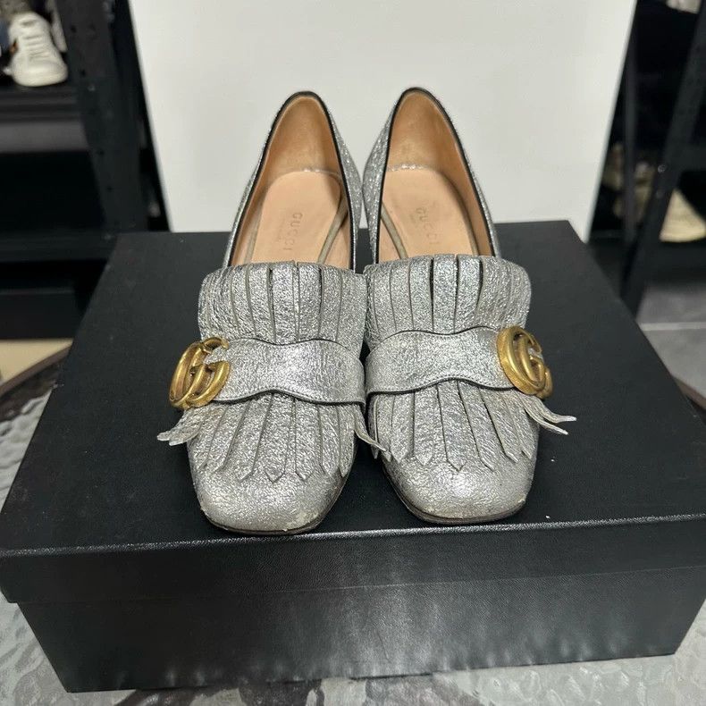 Gucci Gucci Silver Block Heel Pumps - dmc Size US 5 / EU 37 - 2 Thumbnail