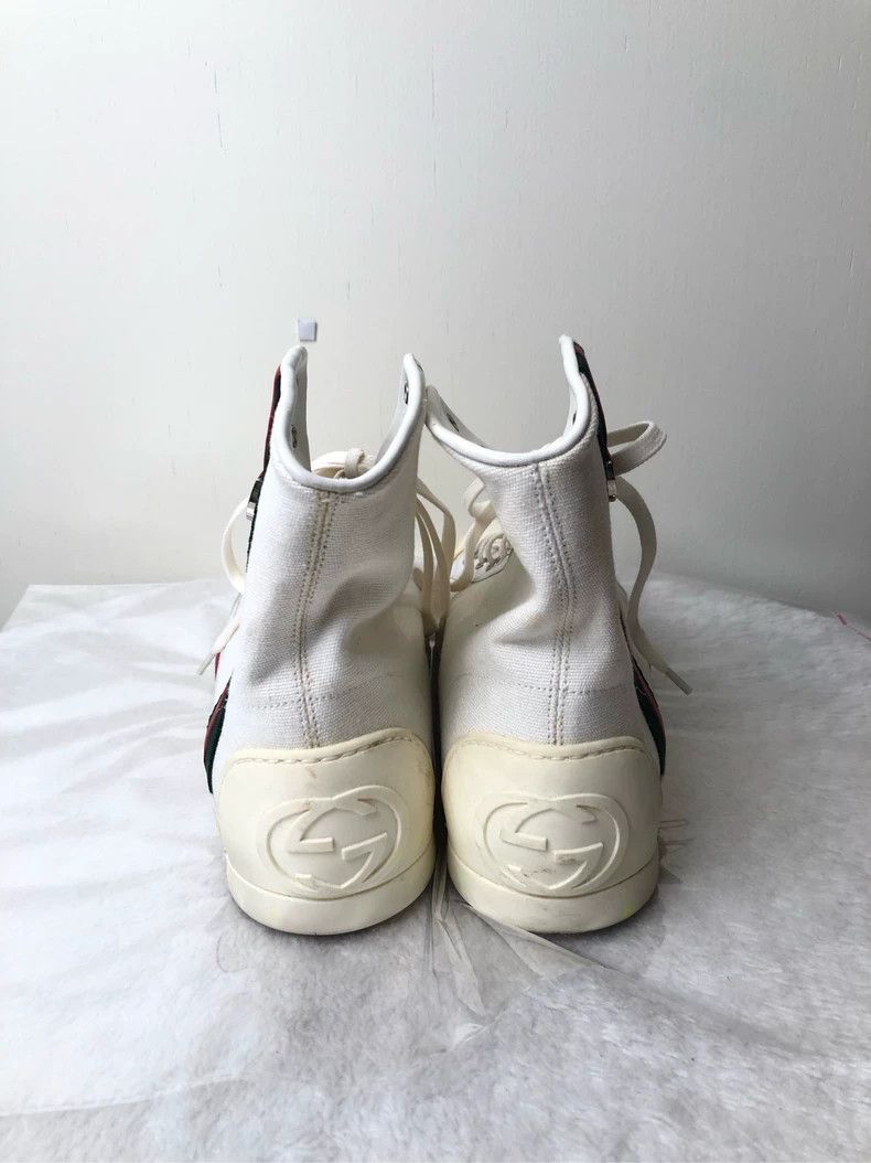 Gucci Gucci White High-Top Sneakers with Red-Green Web Strap - dmc Size US 7.5 / EU 40-41 - 3 Thumbnail