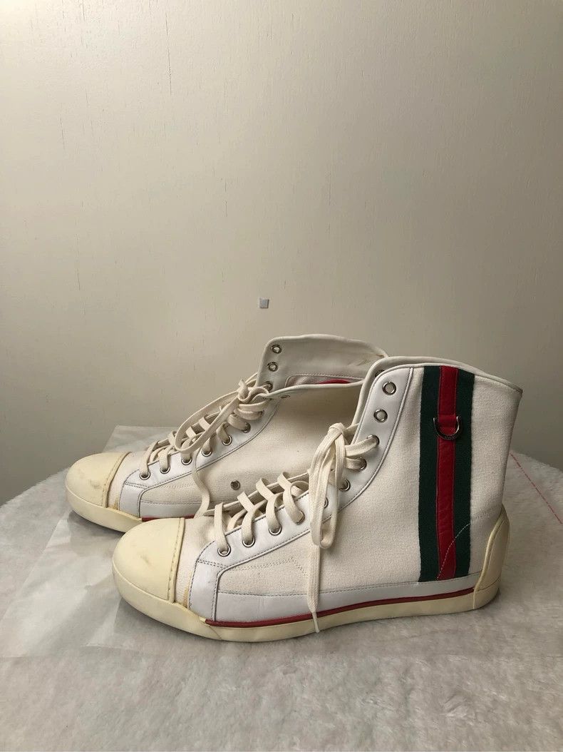 Gucci Gucci White High-Top Sneakers with Red-Green Web Strap - dmc Size US 7.5 / EU 40-41 - 5 Thumbnail