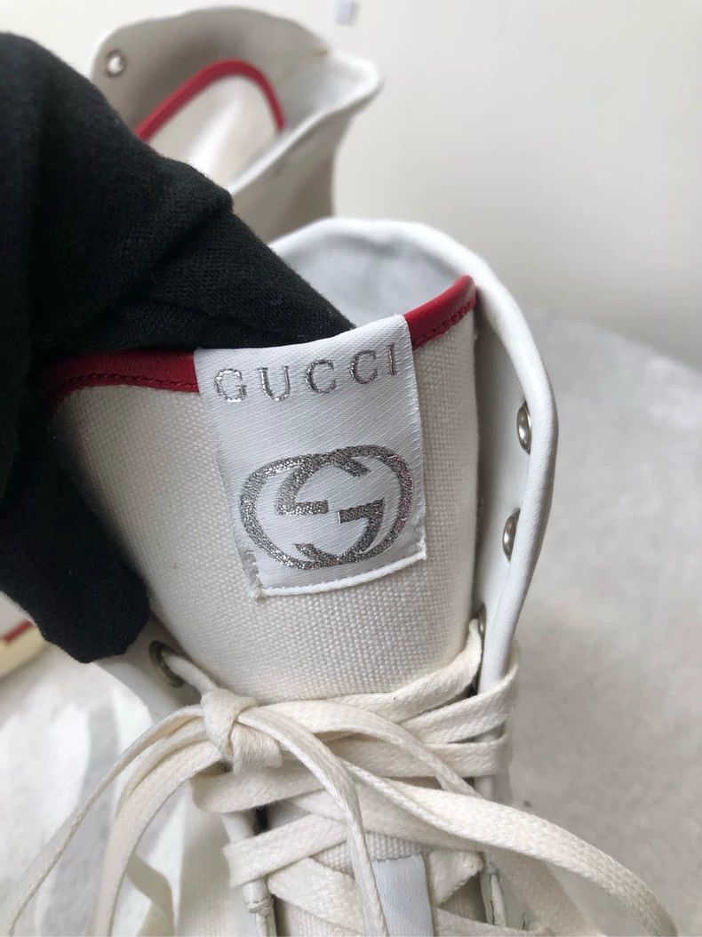 Gucci Gucci White High-Top Sneakers with Red-Green Web Strap - dmc Size US 7.5 / EU 40-41 - 8 Thumbnail