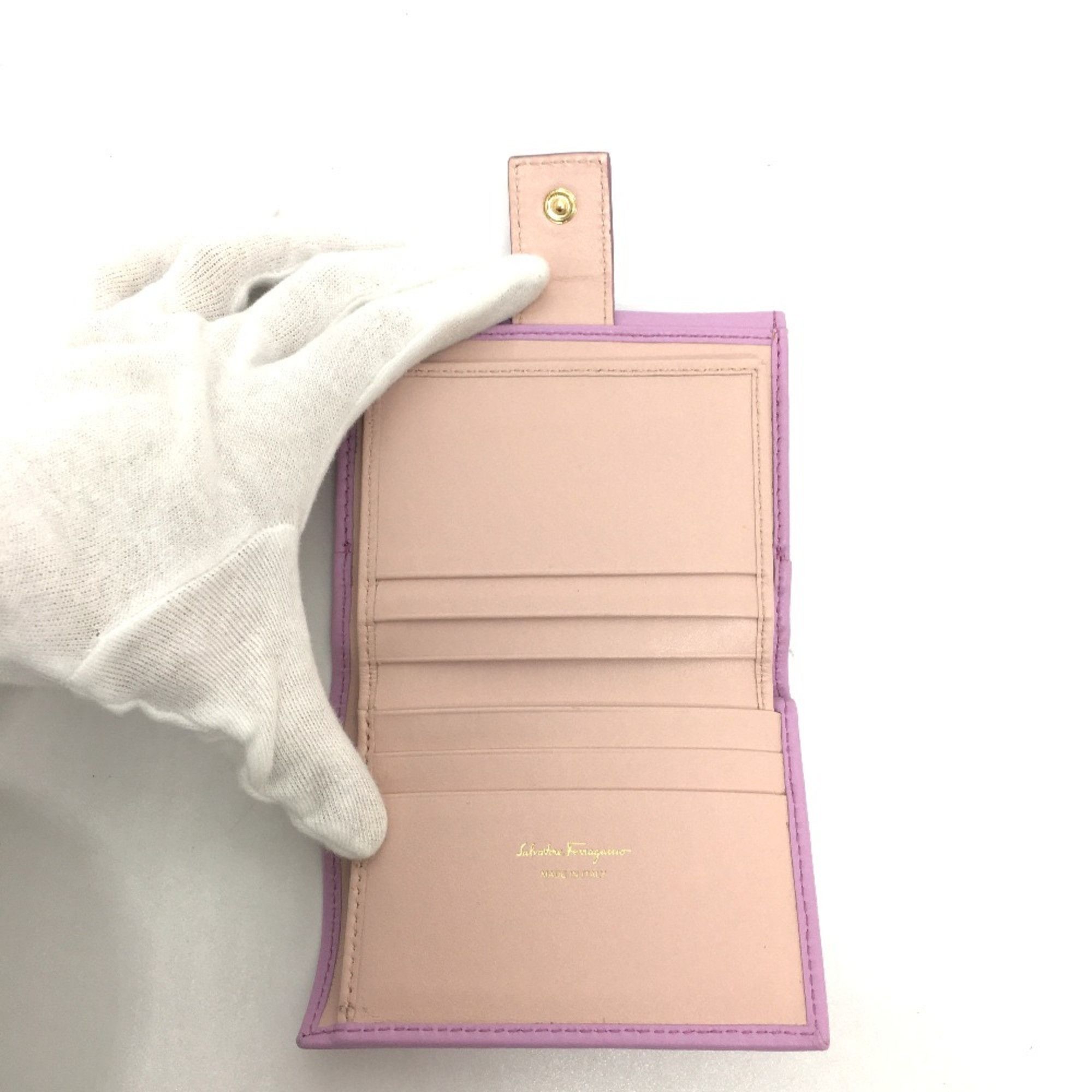 Salvatore Ferragamo Salvatore Ferragamo Gancini bifold wallet in purple leather for women Size ONE SIZE - 8 Thumbnail