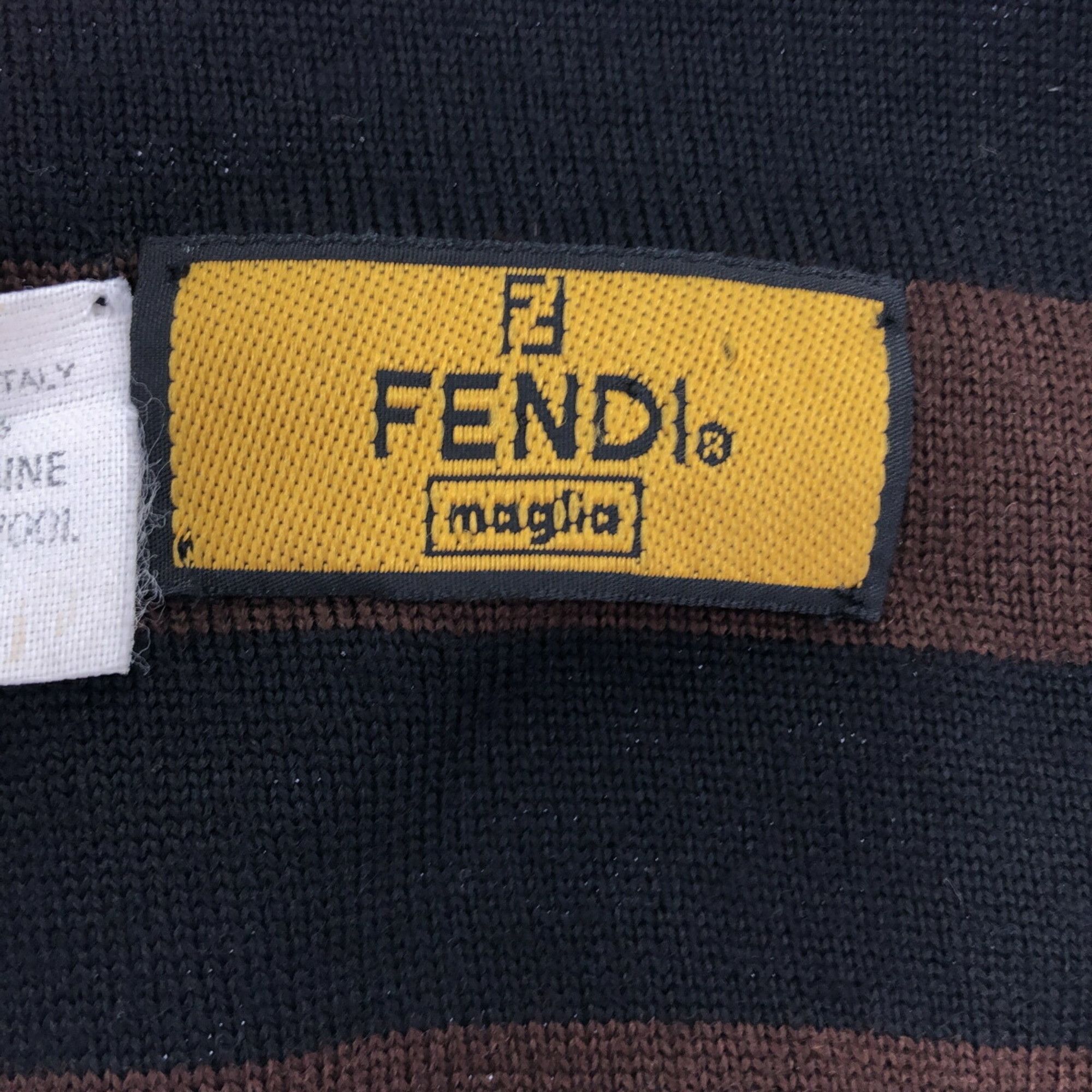 FENDI Large Stole/Scarf, Brown/Black Wool with Stripes, Women's, Mikunigaoka Store