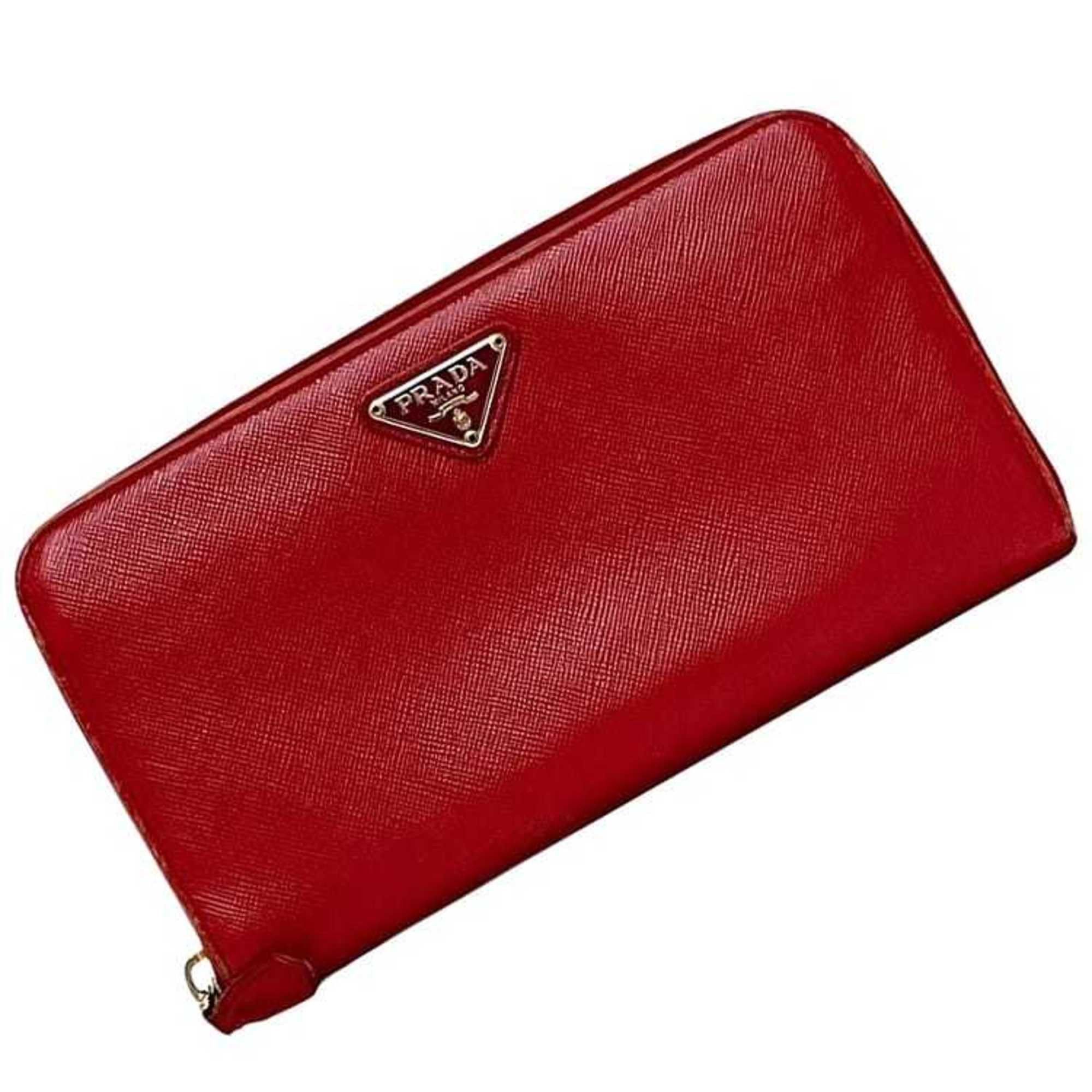 Prada Prada Round Long Wallet ec-23821 Red 1M0506 Saffiano Leather Size 35 PRADA Men's Women's Size ONE SIZE - 2 Thumbnail