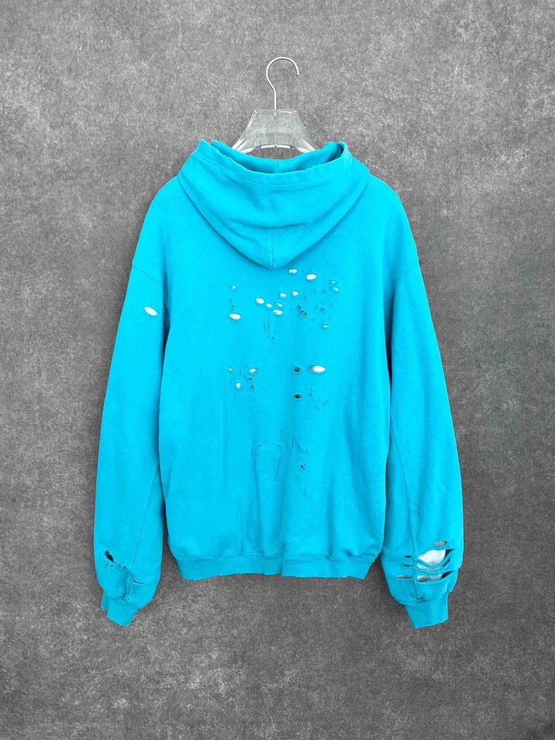 Balenciaga Balenciaga Distressed Logo Hole Hoodie Blue - dmc Size US XXS / EU 40 - 2 Thumbnail