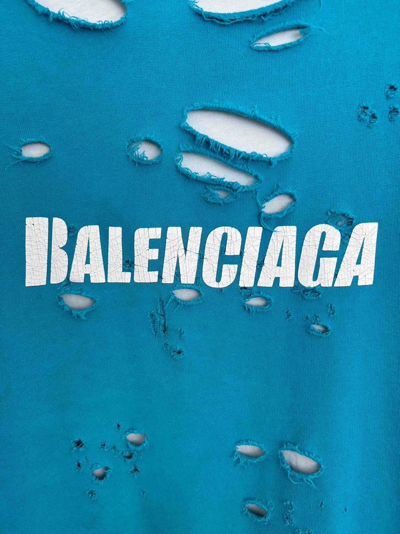 Balenciaga Balenciaga Distressed Logo Hole Hoodie Blue - dmc Size US XXS / EU 40 - 3 Thumbnail