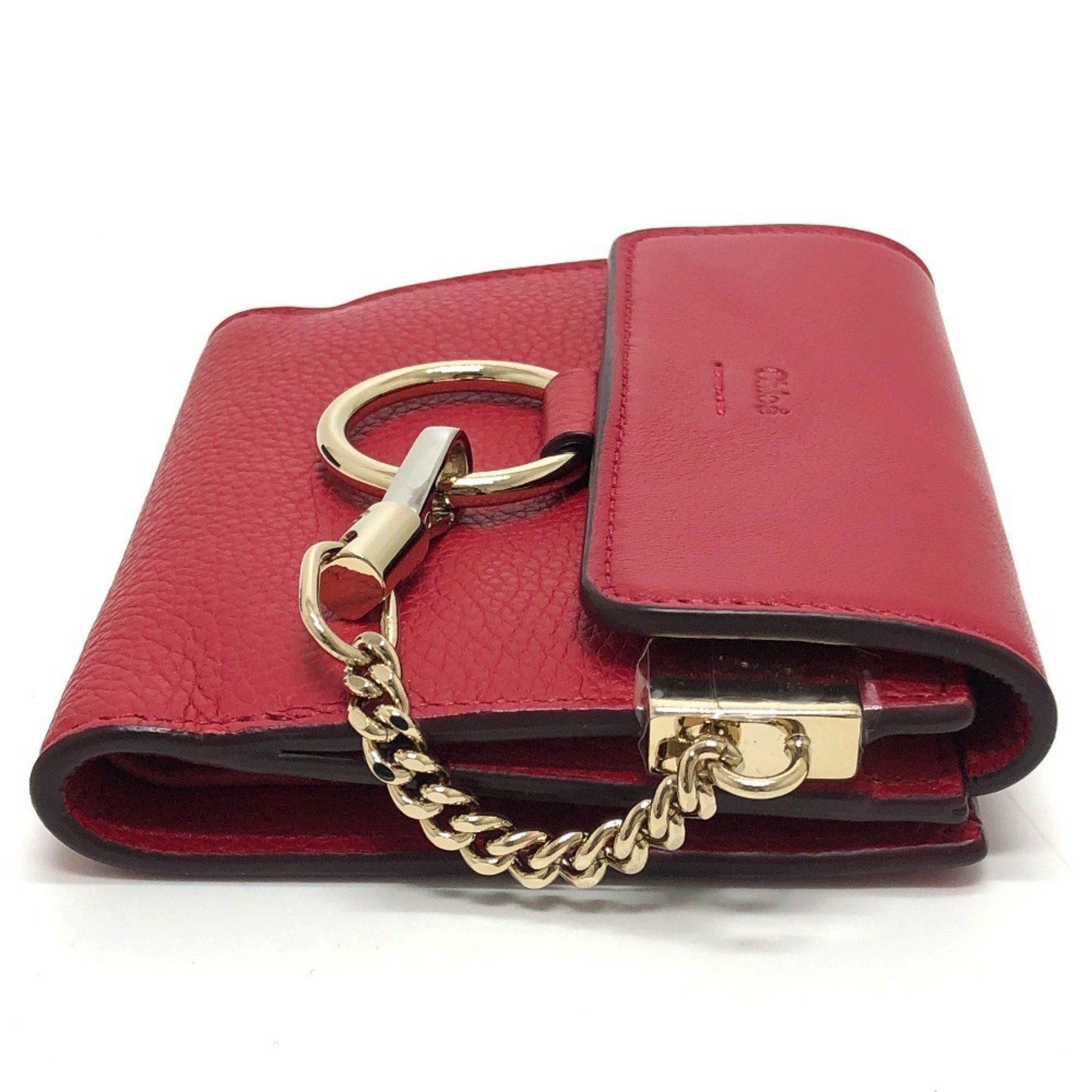 Chloe Chloé Chloe Chain Compact Wallet, Bifold Leather, Women's, Red Size ONE SIZE - 4 Thumbnail