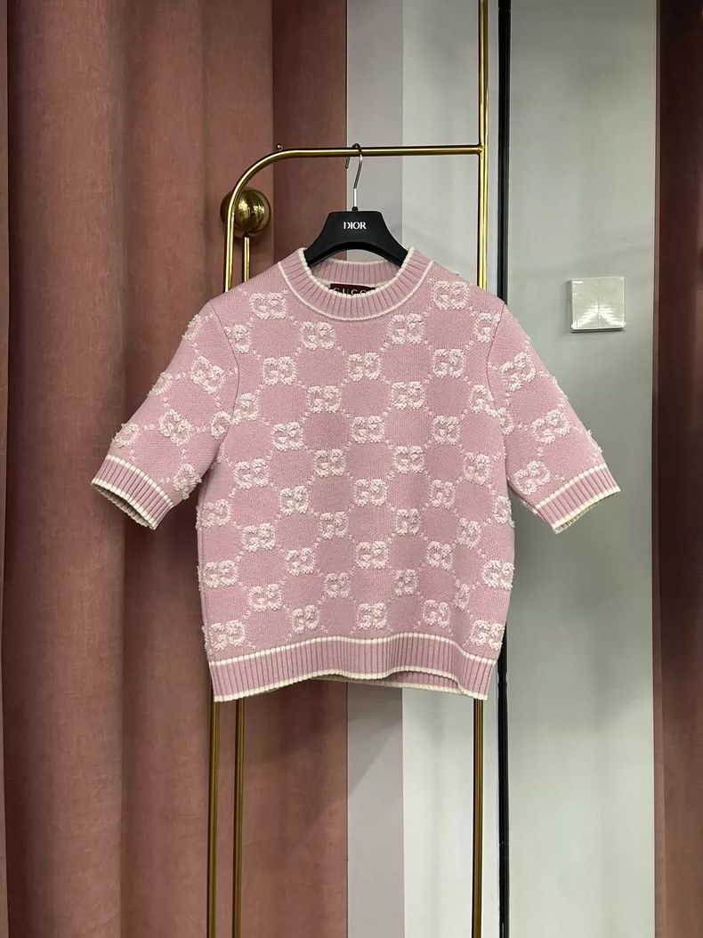 Gucci Gucci Pink Logo Knit Short Sleeve Top - dmc Size US M / EU 48-50 / 2 - 2 Thumbnail