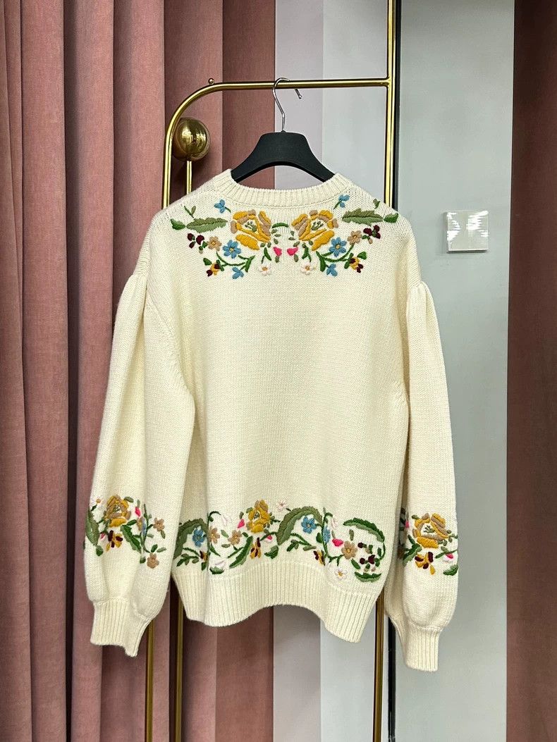 Gucci Gucci Beige Embroidered Long Sleeve Sweater - dmc Size US M / EU 48-50 / 2 - 3 Thumbnail