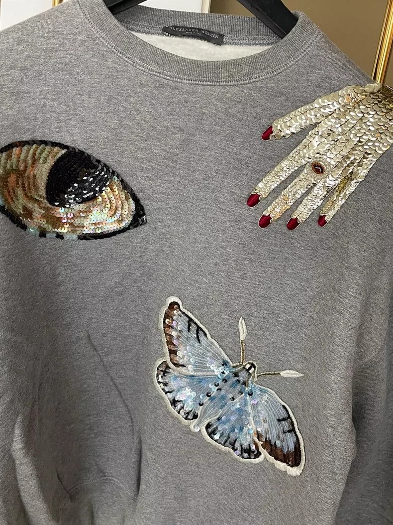 Alexander McQueen Alexander McQueen Grey Sequin Butterfly Sweatshirt - dmc Size US M / EU 48-50 / 2 - 2 Thumbnail
