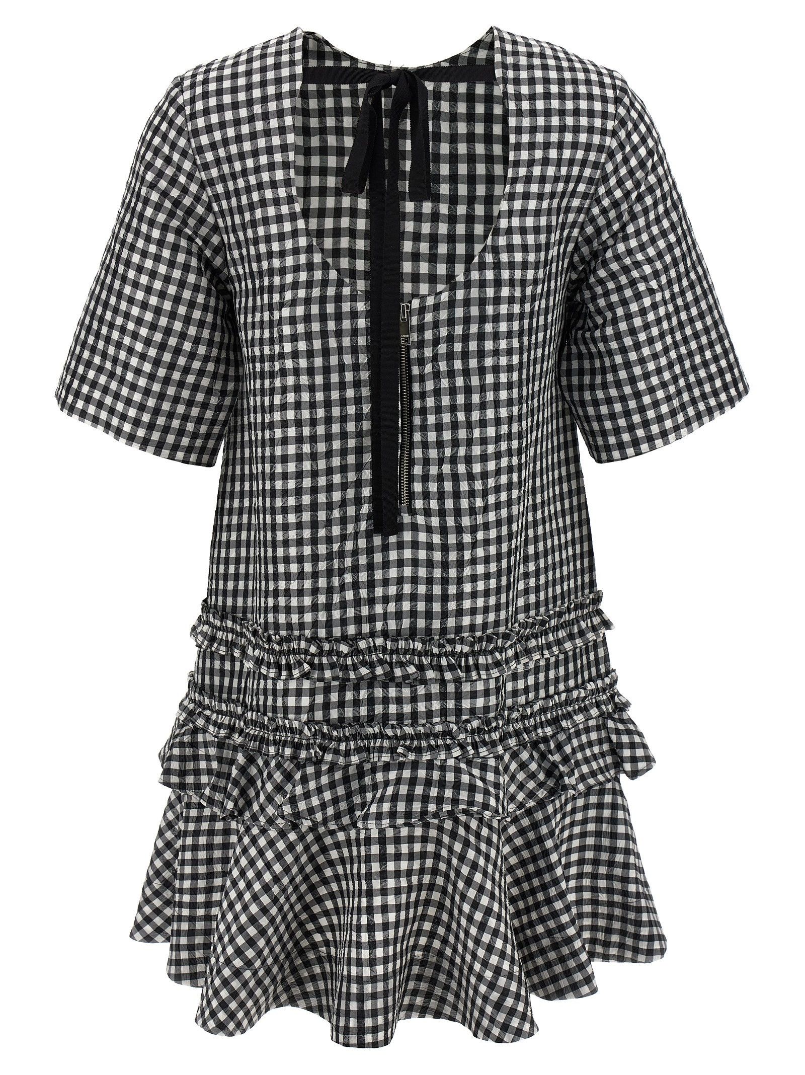 Ganni 'Crinkled Check Mini' Dress Size XXS / US 00 / IT 34 - 2 Thumbnail