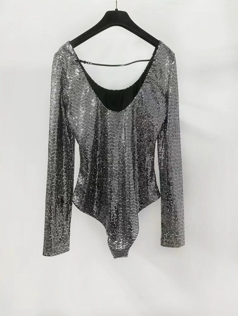 Gucci Gucci Silver Sequin Long Sleeve Bodysuit - dmc Size US M / EU 48-50 / 2 - 2 Thumbnail