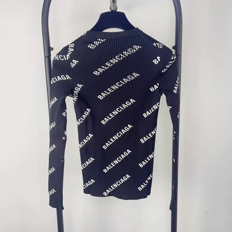Balenciaga all-logo crewneck knit sweater women's black - dmc
