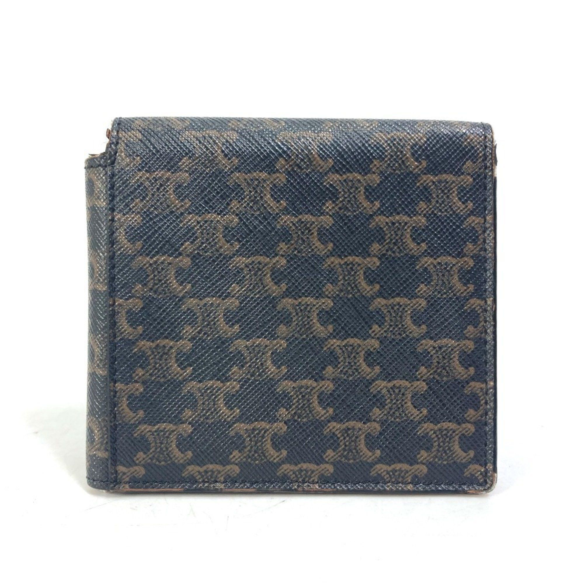Celine CELINE Triomphe Card Case with Billfold and Flap, Men's Brown Leather Bi-fold Wallet Size ONE SIZE - 2 Thumbnail