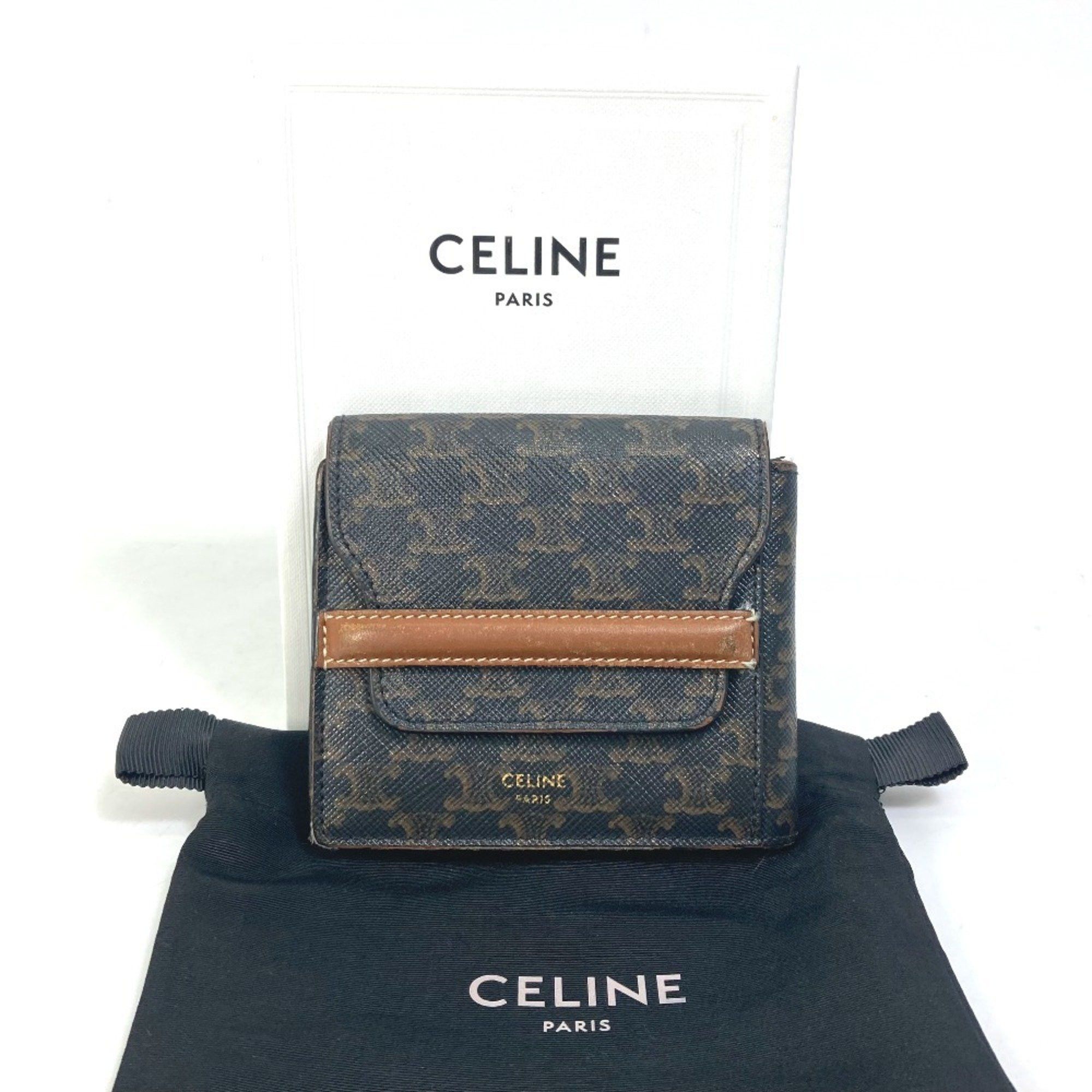 Celine CELINE Triomphe Card Case with Billfold and Flap, Men's Brown Leather Bi-fold Wallet Size ONE SIZE - 14 Thumbnail