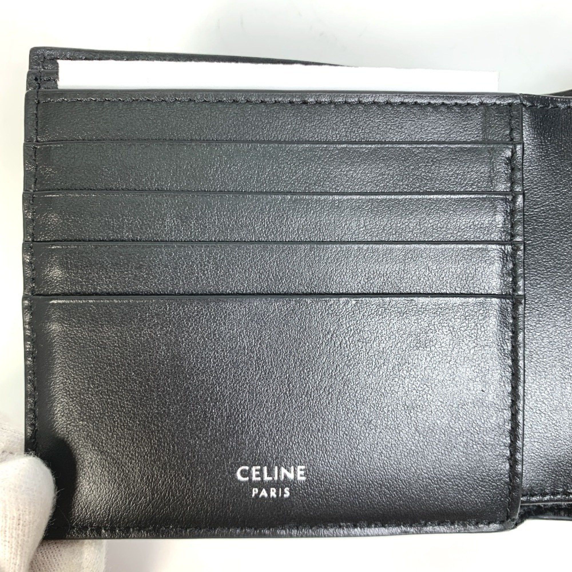 Celine CELINE 10C873DME Logo Bifold Wallet, Unisex, Black Leather, Like New Size ONE SIZE - 10 Thumbnail