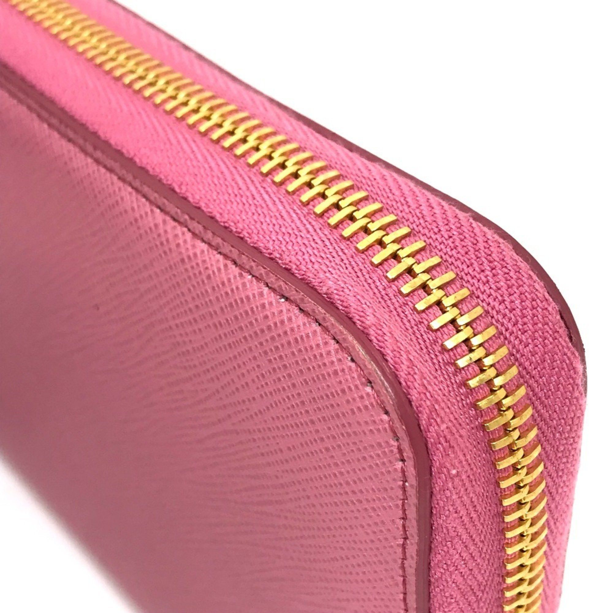 Prada PRADA 1ML506 Logo Saffiano Shine Round Zip Long Wallet in Leather, Women's, BEGONIA Pink Size ONE SIZE - 9 Thumbnail