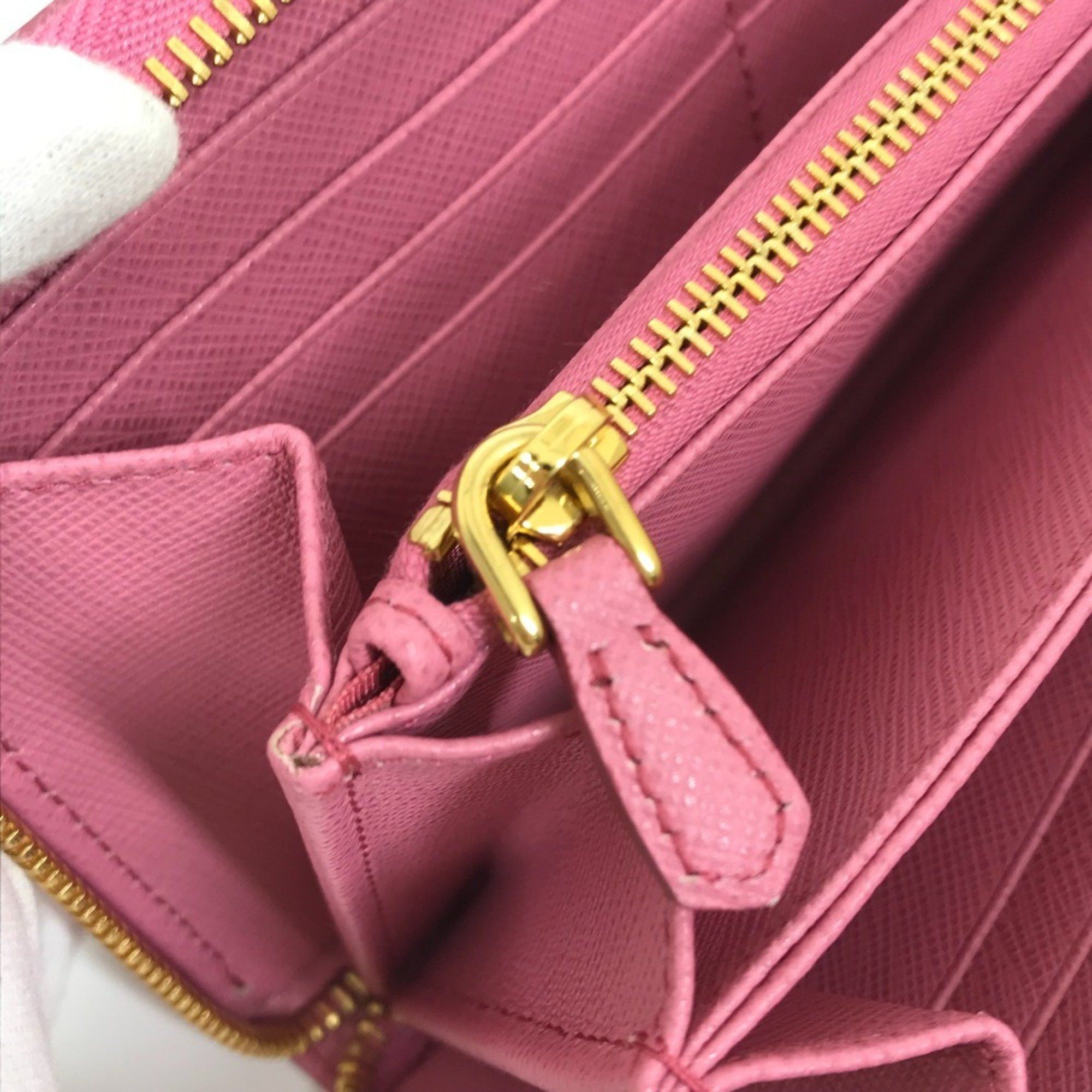 Prada PRADA 1ML506 Logo Saffiano Shine Round Zip Long Wallet in Leather, Women's, BEGONIA Pink Size ONE SIZE - 15 Thumbnail