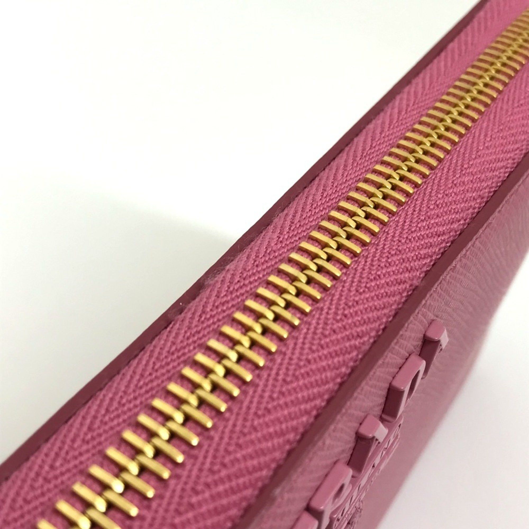 Prada PRADA 1ML506 Logo Saffiano Shine Round Zip Long Wallet in Leather, Women's, BEGONIA Pink Size ONE SIZE - 12 Thumbnail