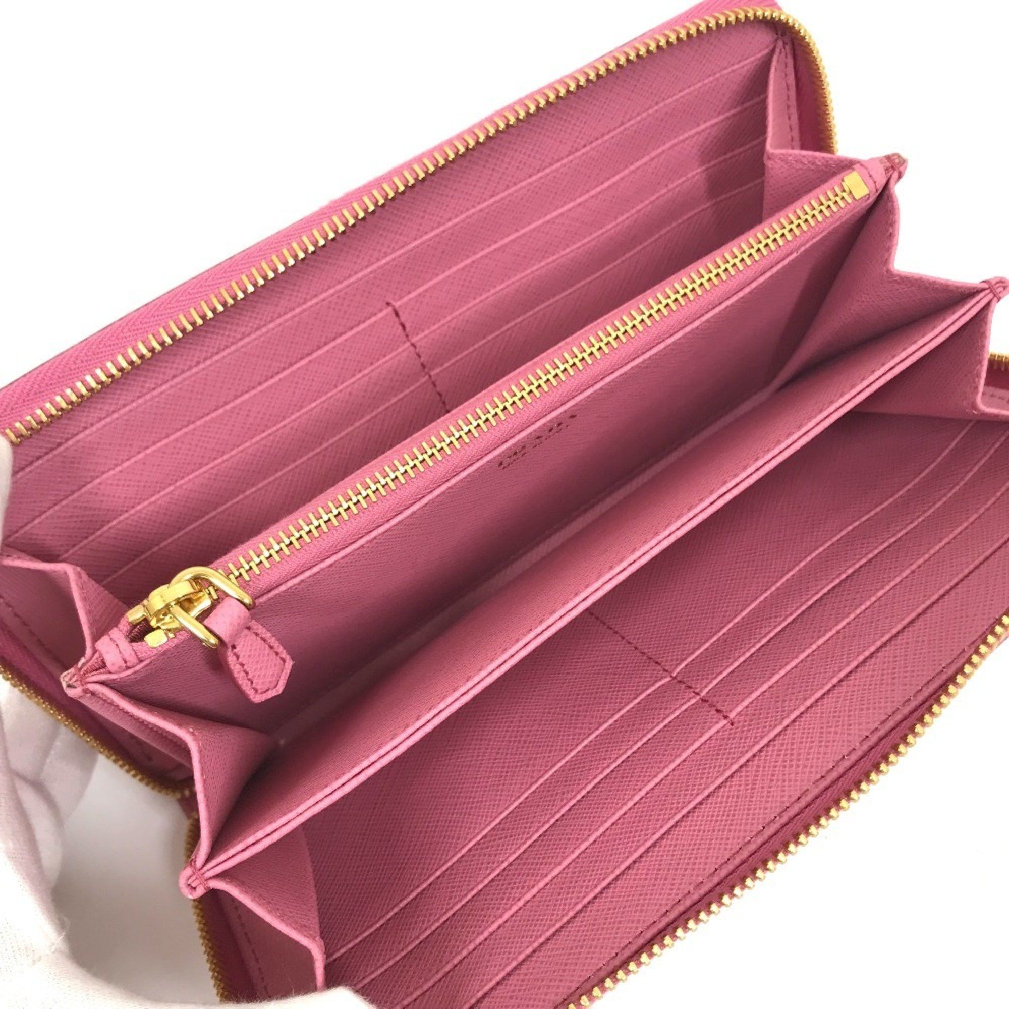 Prada PRADA 1ML506 Logo Saffiano Shine Round Zip Long Wallet in Leather, Women's, BEGONIA Pink Size ONE SIZE - 13 Thumbnail