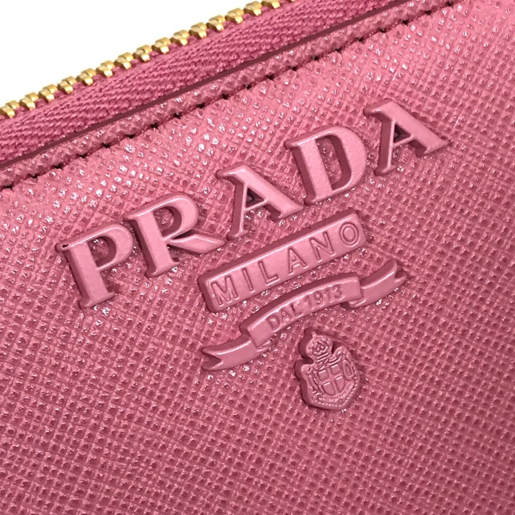 Prada PRADA 1ML506 Logo Saffiano Shine Round Zip Long Wallet in Leather, Women's, BEGONIA Pink Size ONE SIZE - 10 Thumbnail