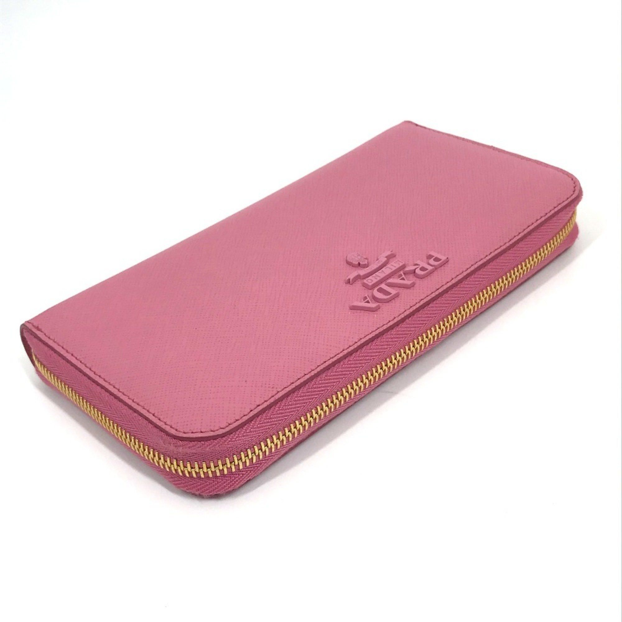 Prada PRADA 1ML506 Logo Saffiano Shine Round Zip Long Wallet in Leather, Women's, BEGONIA Pink Size ONE SIZE - 5 Thumbnail
