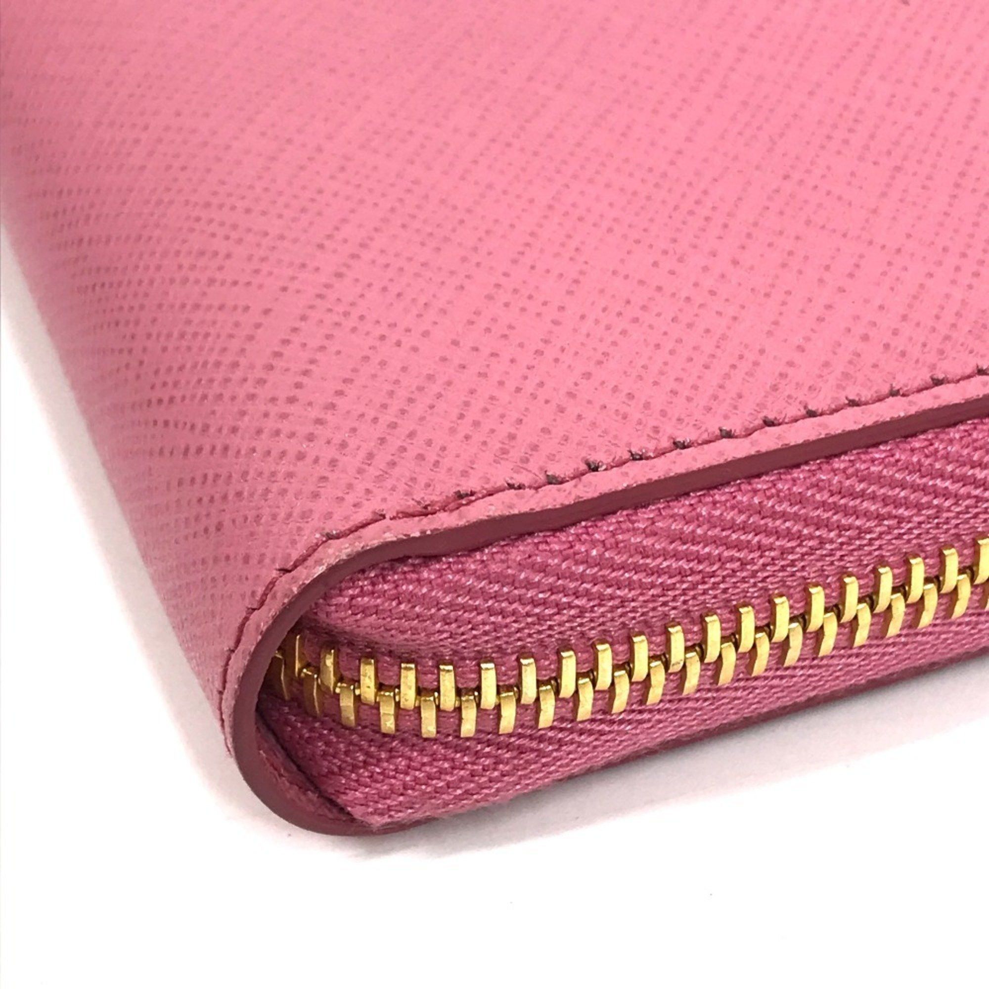 Prada PRADA 1ML506 Logo Saffiano Shine Round Zip Long Wallet in Leather, Women's, BEGONIA Pink Size ONE SIZE - 6 Thumbnail