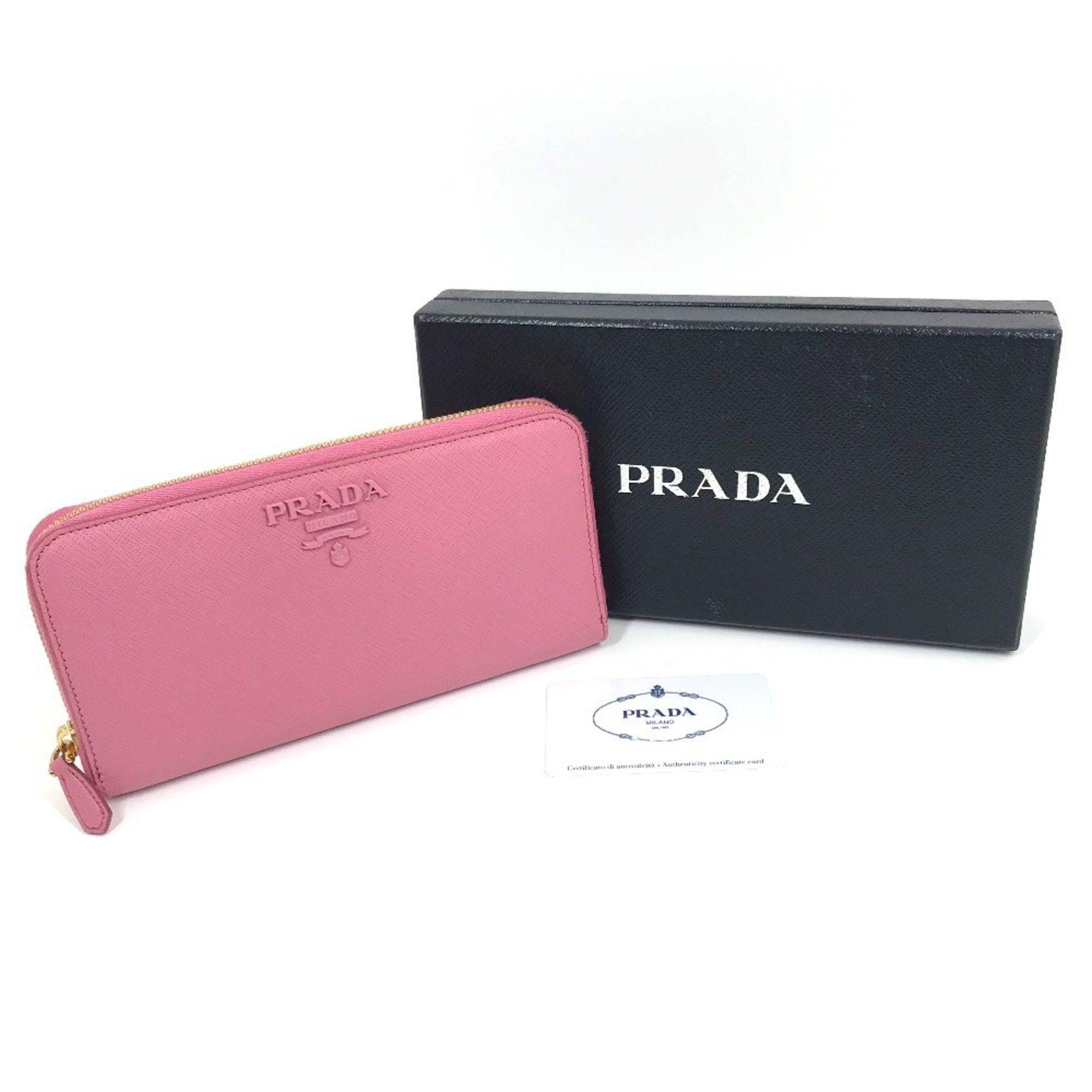 Prada PRADA 1ML506 Logo Saffiano Shine Round Zip Long Wallet in Leather, Women's, BEGONIA Pink Size ONE SIZE - 16 Thumbnail