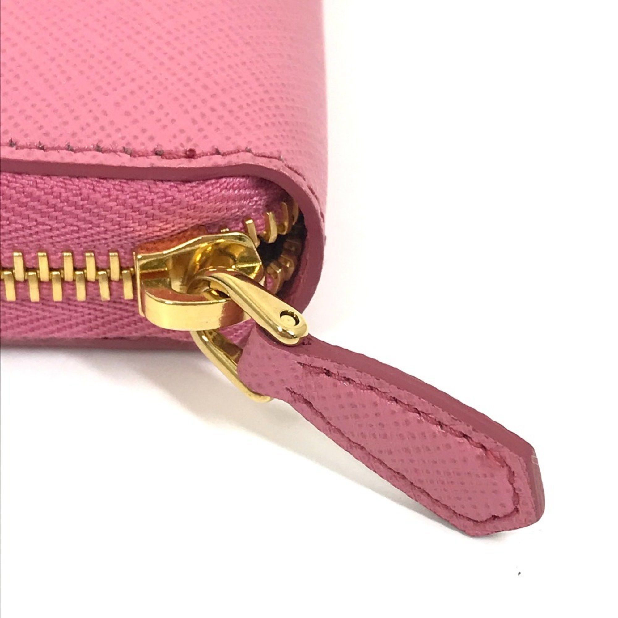 Prada PRADA 1ML506 Logo Saffiano Shine Round Zip Long Wallet in Leather, Women's, BEGONIA Pink Size ONE SIZE - 7 Thumbnail