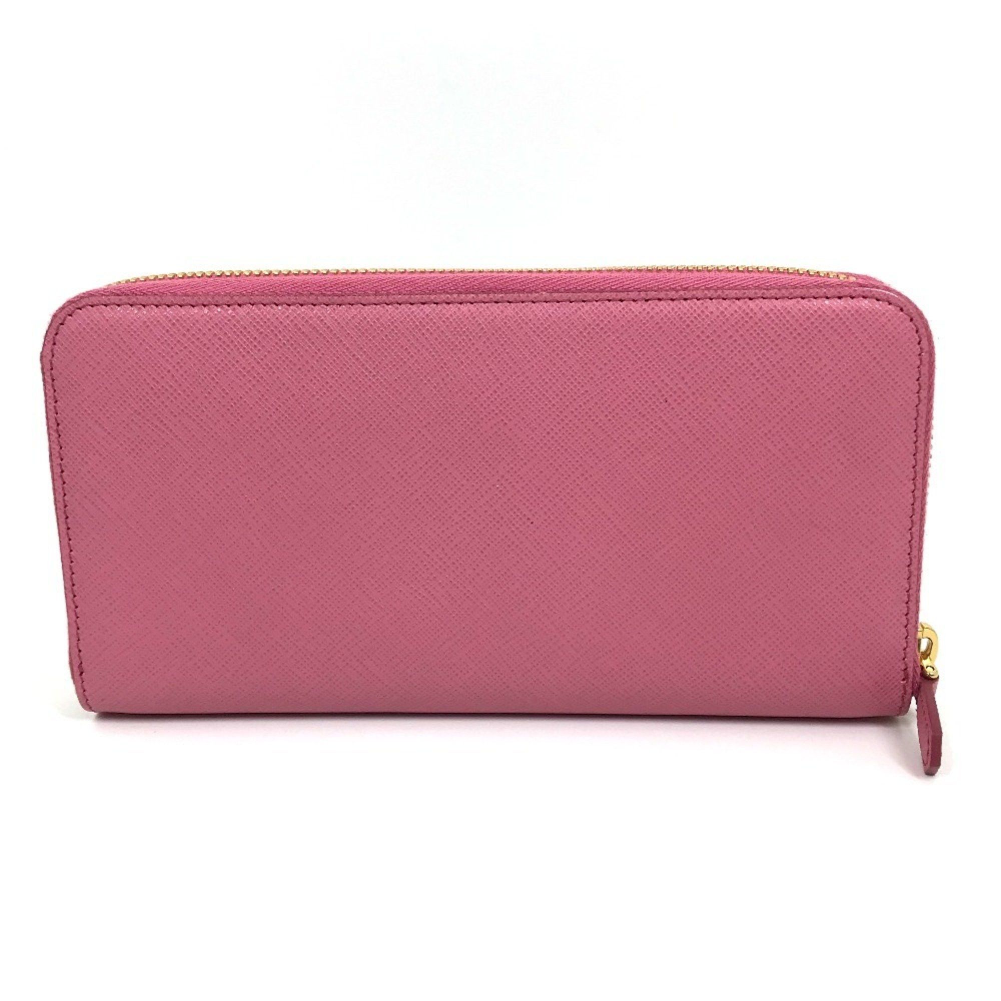 Prada PRADA 1ML506 Logo Saffiano Shine Round Zip Long Wallet in Leather, Women's, BEGONIA Pink Size ONE SIZE - 2 Thumbnail