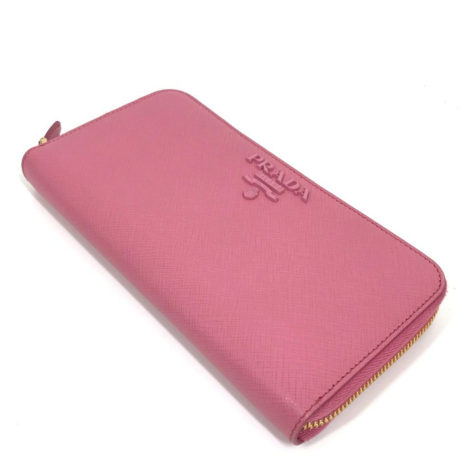 Prada PRADA 1ML506 Logo Saffiano Shine Round Zip Long Wallet in Leather, Women's, BEGONIA Pink Size ONE SIZE - 3 Thumbnail