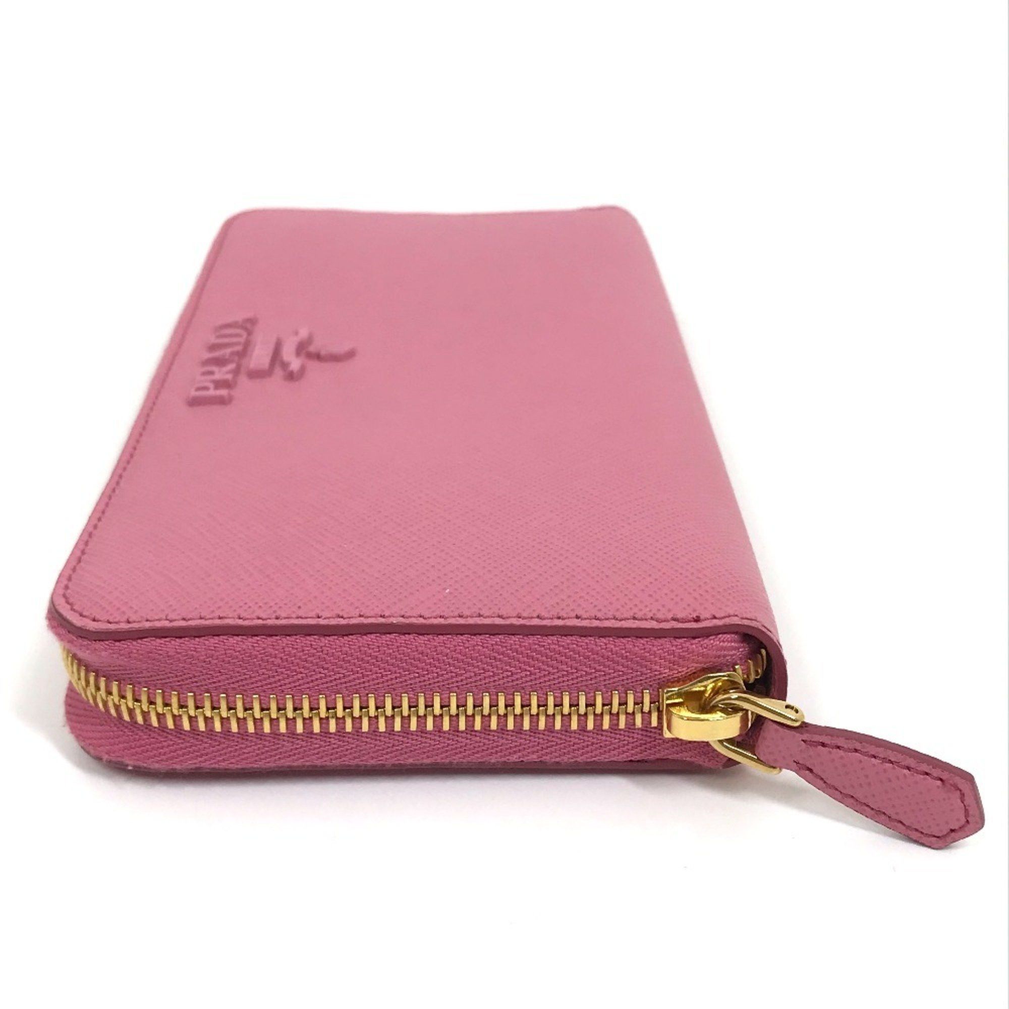 Prada PRADA 1ML506 Logo Saffiano Shine Round Zip Long Wallet in Leather, Women's, BEGONIA Pink Size ONE SIZE - 4 Thumbnail