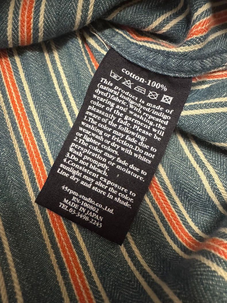 Japanese Brand 45R Washed Indigo Stripe Henley Shirt-yf Size US M / EU 48-50 / 2 - 6 Thumbnail