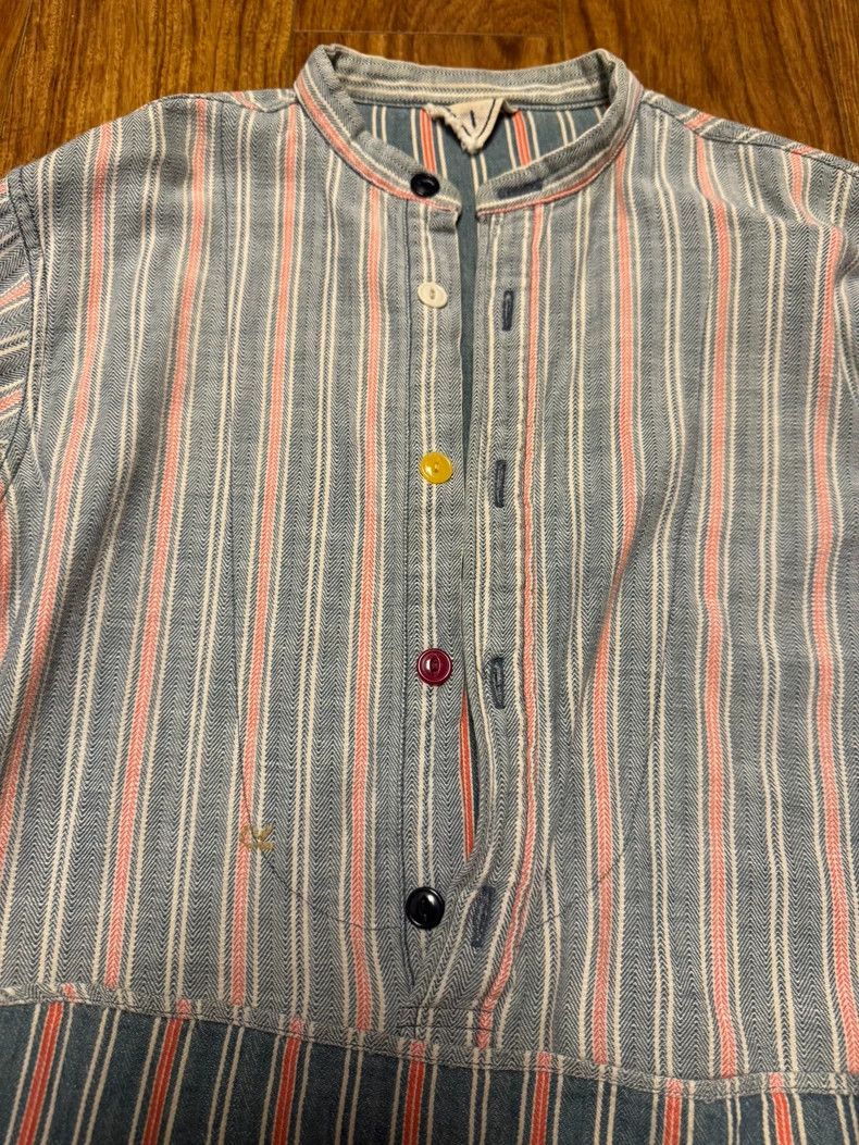 Japanese Brand 45R Washed Indigo Stripe Henley Shirt-yf Size US M / EU 48-50 / 2 - 5 Thumbnail