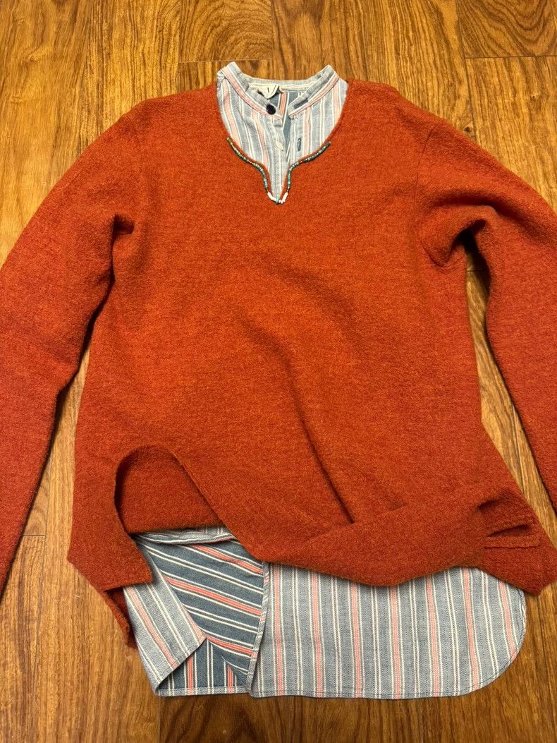 Japanese Brand 45R Washed Indigo Stripe Henley Shirt-yf Size US M / EU 48-50 / 2 - 8 Thumbnail
