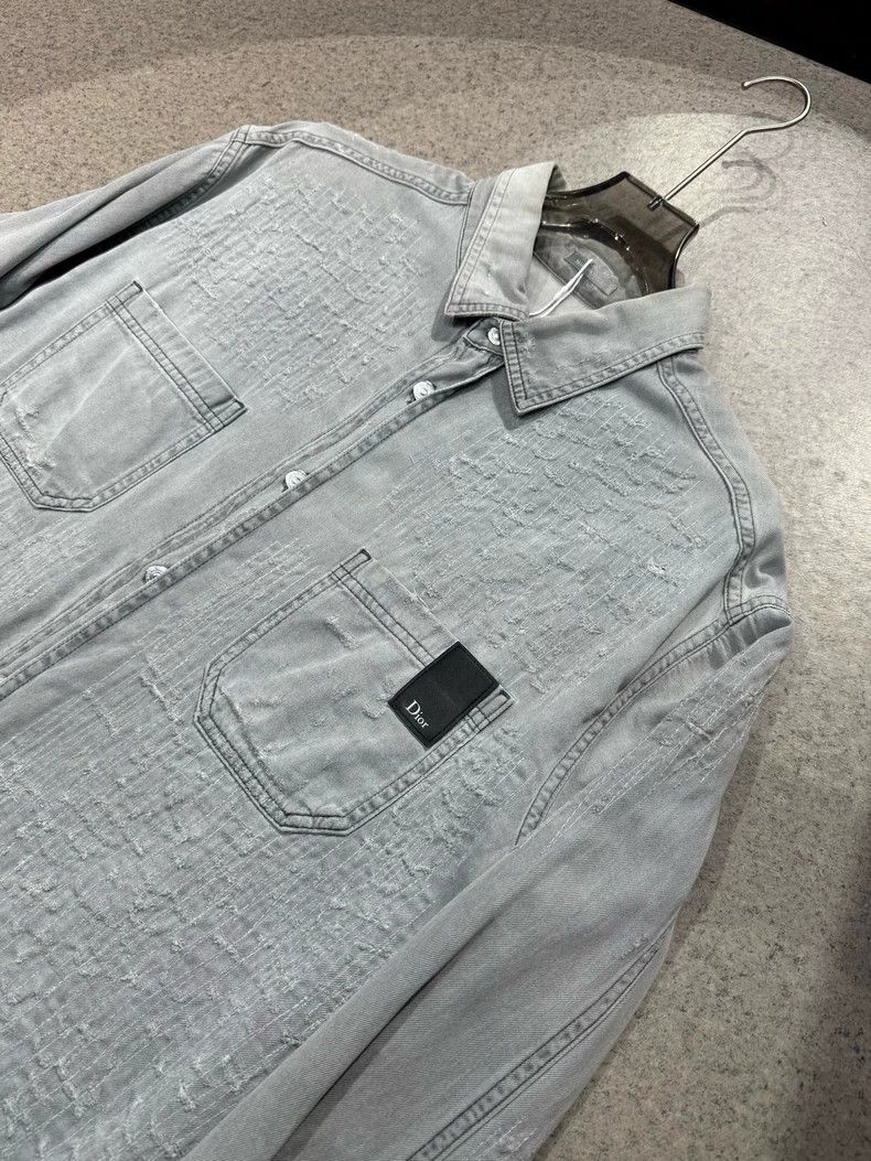 Dior Dior Distressed Gray Denim Shirt Jacket-yf Size US XL / EU 56 / 4 - 2 Thumbnail
