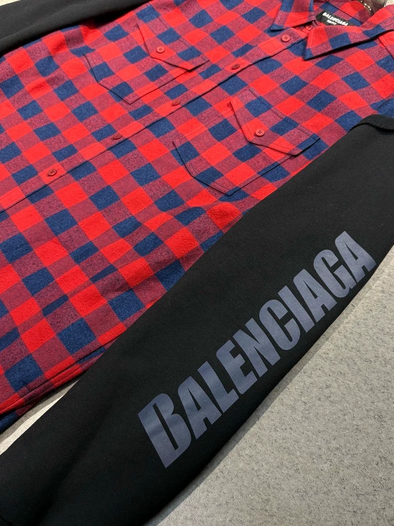Balenciaga Balenciaga Red Blue Plaid Paneled Sleeve Shirt Jacket-yf Size US M / EU 48-50 / 2 - 3 Thumbnail