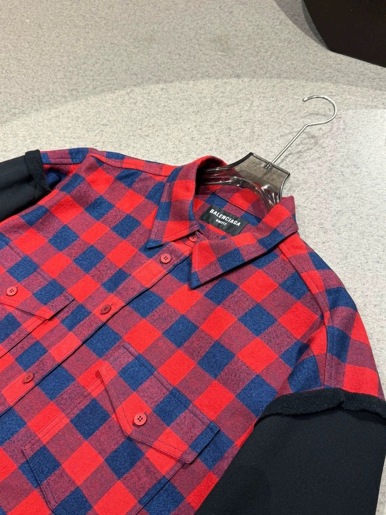 Balenciaga Balenciaga Red Blue Plaid Paneled Sleeve Shirt Jacket-yf Size US M / EU 48-50 / 2 - 2 Thumbnail