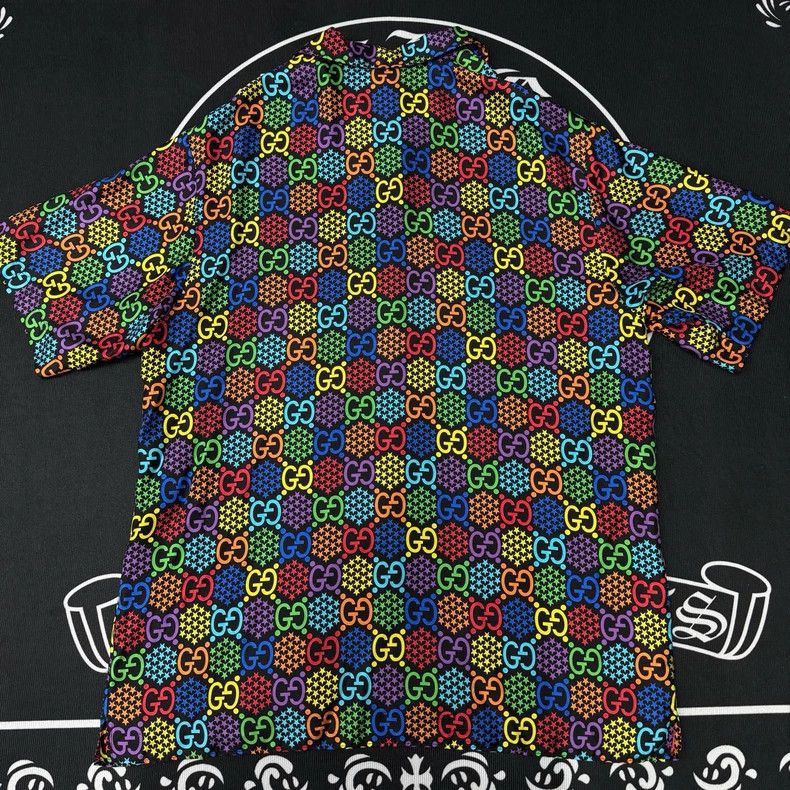 Gucci Gucci Rainbow Print Silk Short Sleeve Shirt-yf Size US XL / EU 56 / 4 - 2 Thumbnail