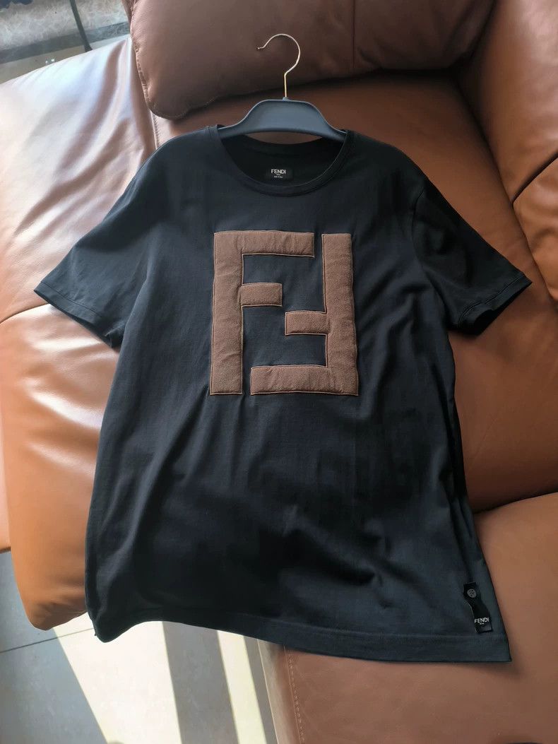 Fendi Fendi Men's Black Embroidered F T-Shirt-yf Size US L / EU 52-54 / 3 - 3 Thumbnail