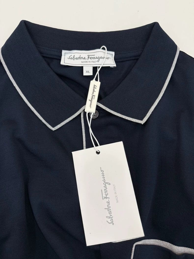 Vintage Ferragamo Men's Navy Collar Polo Shirt-yf Size US XL / EU 56 / 4 - 5 Thumbnail