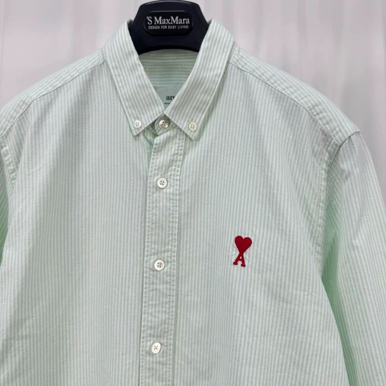 ami♡*°　1001 Ami Striped Heart Embroidery Shirt-yf