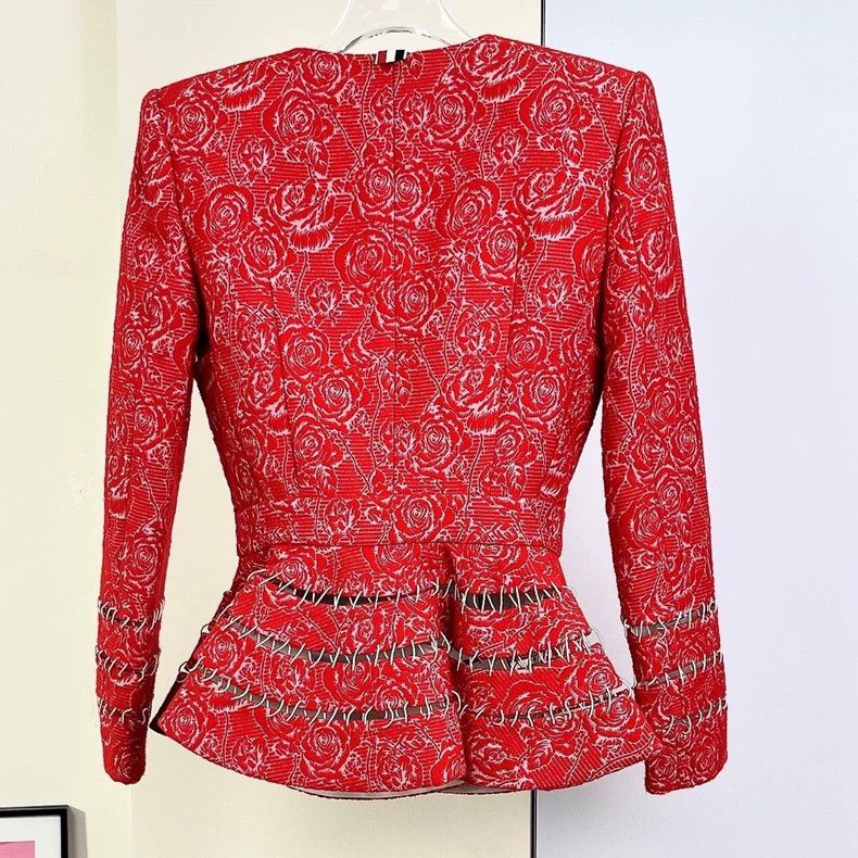 Thom Browne Red Floral Pattern Peplum Blazer Jacket - dmc Size US XS / EU 42 / 0 - 2 Thumbnail