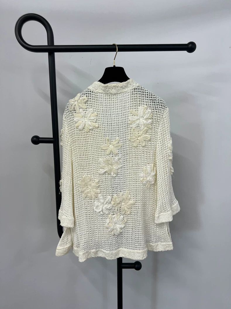 Chanel Chanel White Camellia Silk Cardigan - dmc Size US XS / EU 42 / 0 - 2 Thumbnail